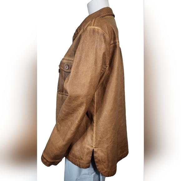 MAX STUDIO Western Style Shacket Shirt Jacket Fully Lined PU Leather Women's M - Picture 4 of 8